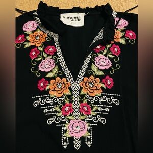 Savanna Jane Black Top with Pink and Orange Embroidery